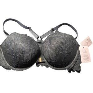 NEW Auden Black Lace Push-Up Front Close Plunge Bra Racerback 36B NWT